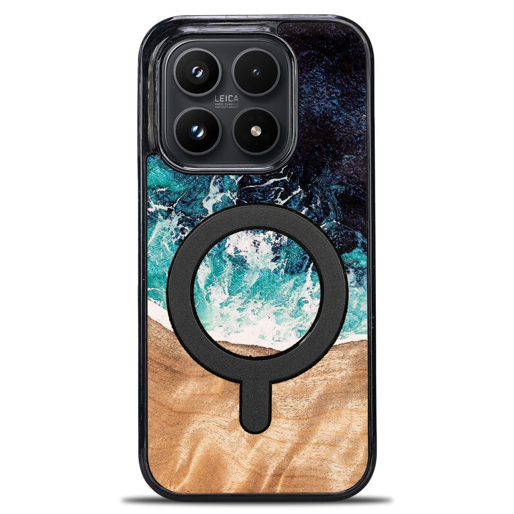 Holzhülle für Xiaomi 17, Bewood Unique Dream Island für MagSafe, Blau-Braun