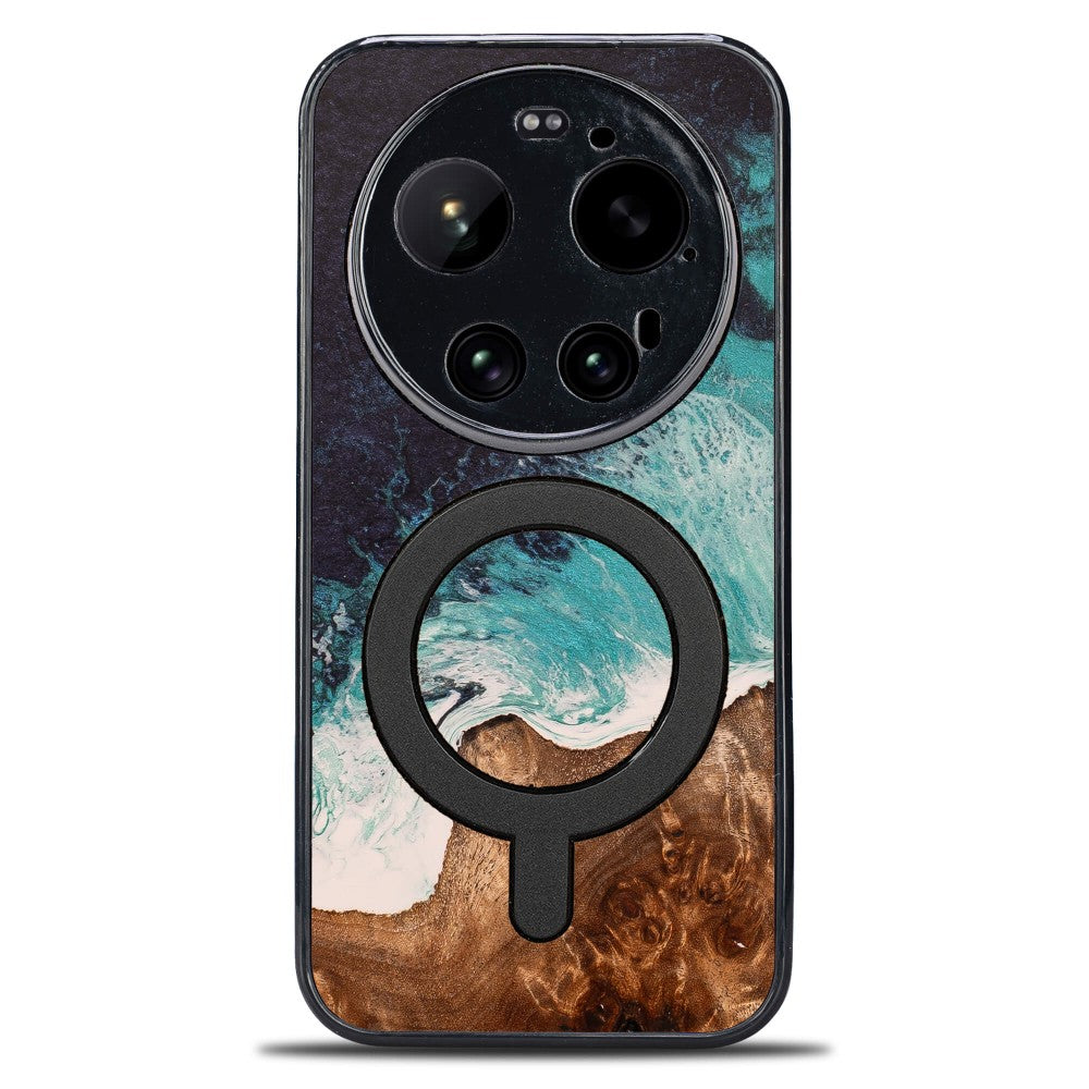 Holzhülle für Xiaomi 17 Ultra, Bewood Unique Dream Island für MagSafe, Blau-Braun