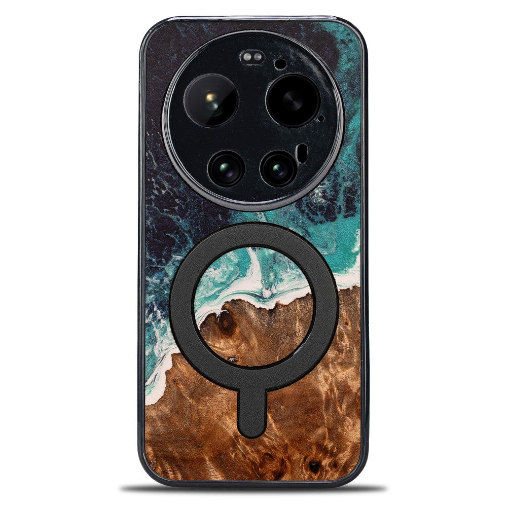 Holzhülle für Xiaomi 17 Ultra, Bewood Unique Dream Island für MagSafe, Blau-Braun