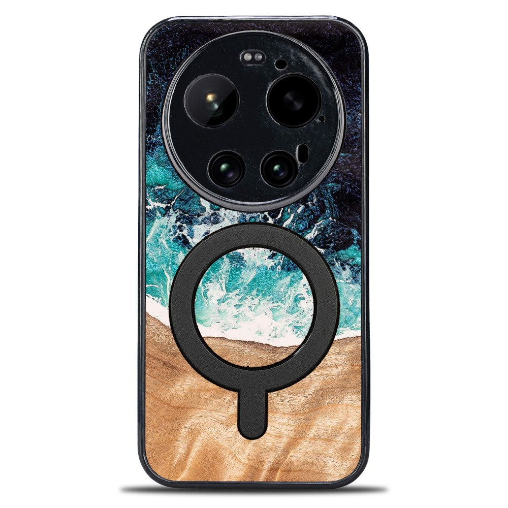 Holzhülle für Xiaomi 17 Ultra, Bewood Unique Dream Island für MagSafe, Blau-Braun
