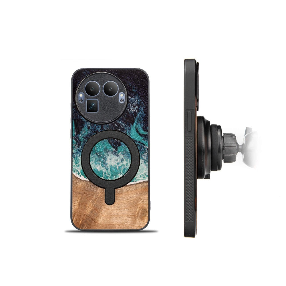Holzhülle für Realme GT 8 Pro, Bewood Unique Dream Island für MagSafe, Blau-Braun
