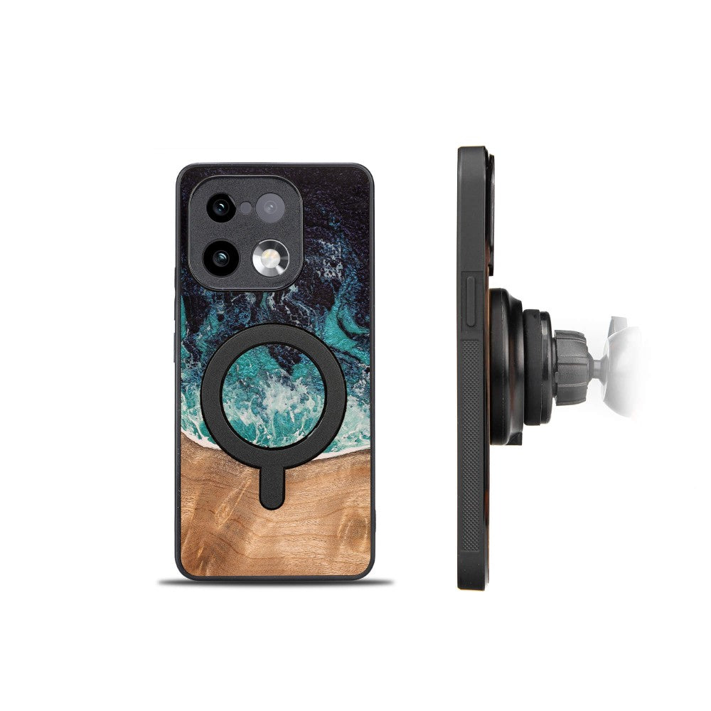 Holzhülle für Realme 16 Pro 5G, Bewood Unique Dream Island für MagSafe, Blau-Braun
