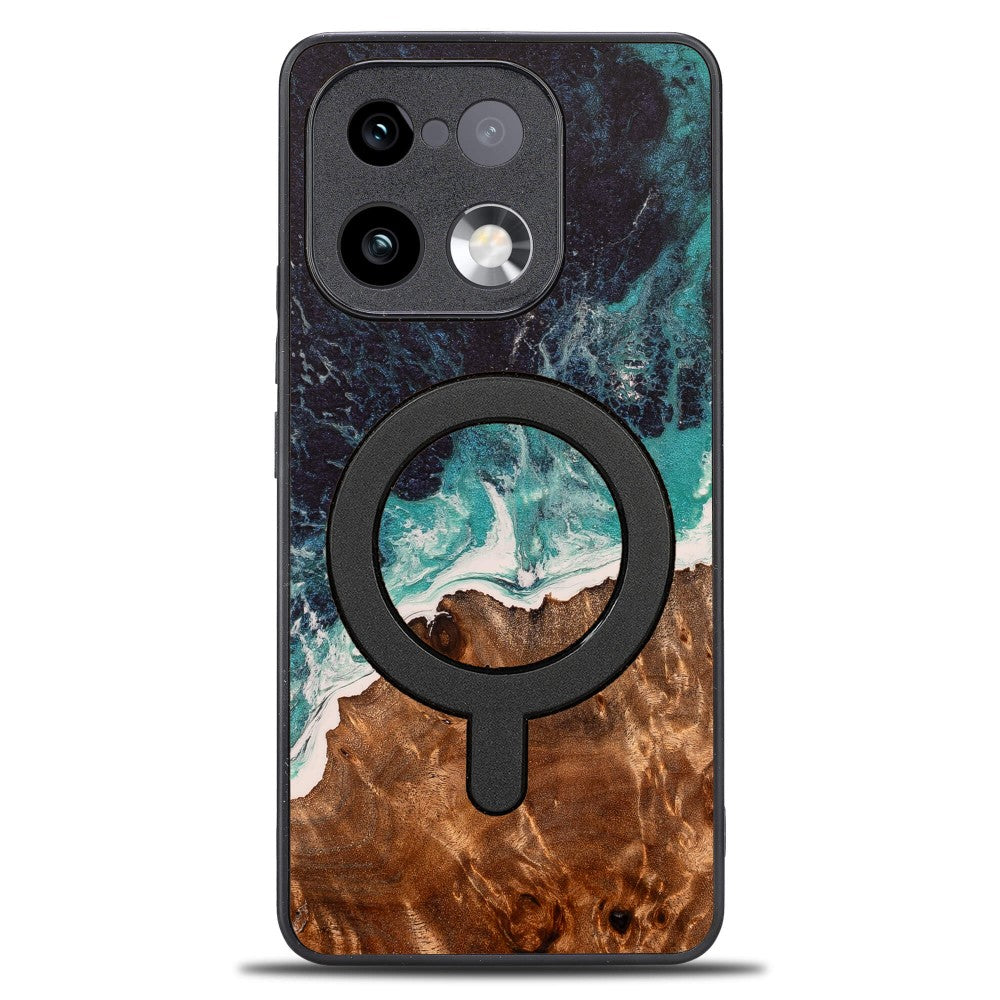 Holzhülle für Realme 16 Pro 5G, Bewood Unique Dream Island für MagSafe, Blau-Braun