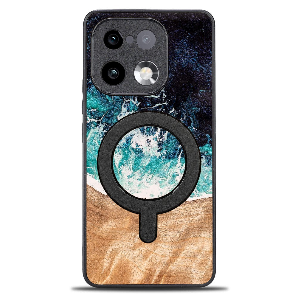 Holzhülle für Realme 16 Pro 5G, Bewood Unique Dream Island für MagSafe, Blau-Braun