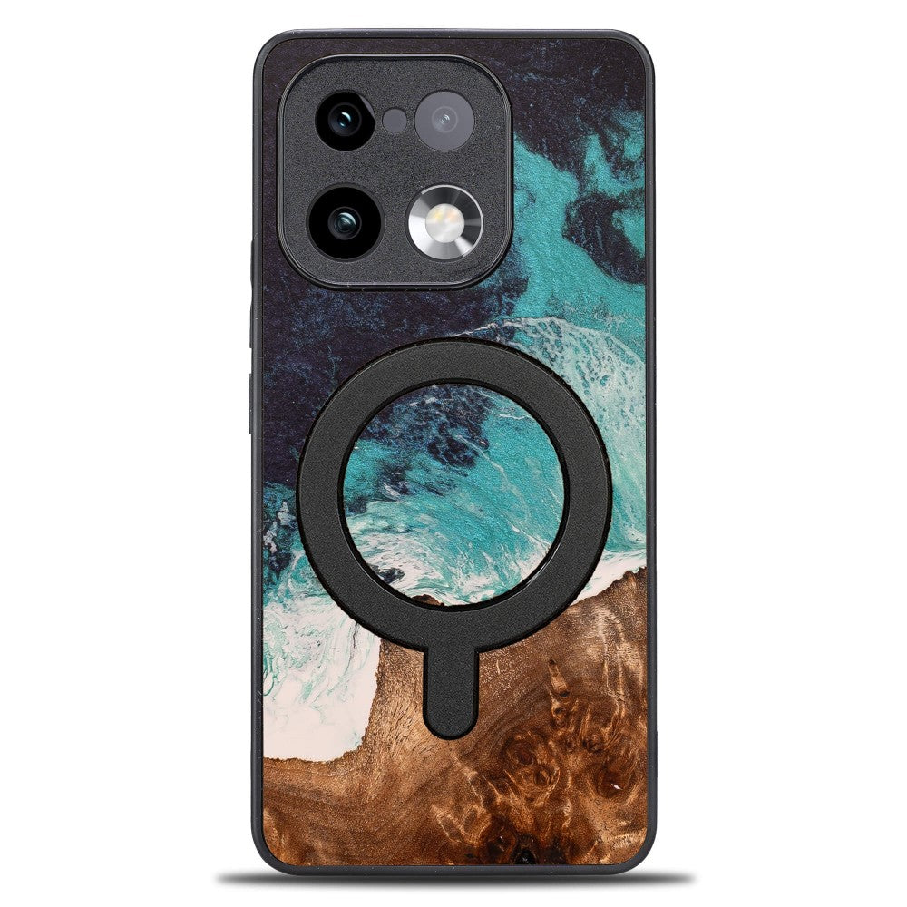 Holzhülle für Realme 16 Pro Plus 5G, Bewood Unique Dream Island für MagSafe, Blau-Braun