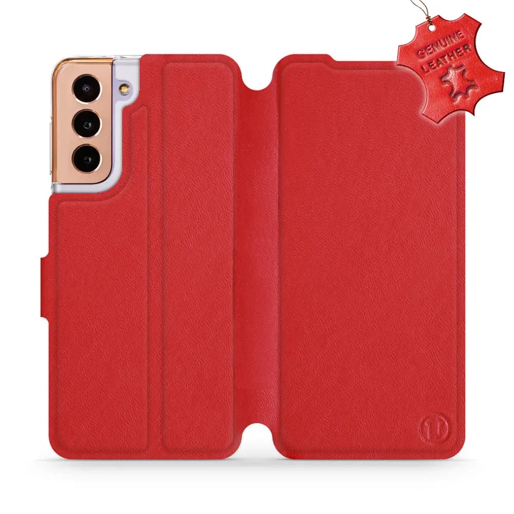 Echtleder Handyhülle für Galaxy S21, Mobiwear Leather, Rot