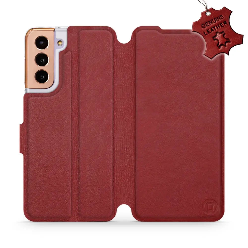 Echtleder Handyhülle für Galaxy S21, Mobiwear Leather, Dunkelrot