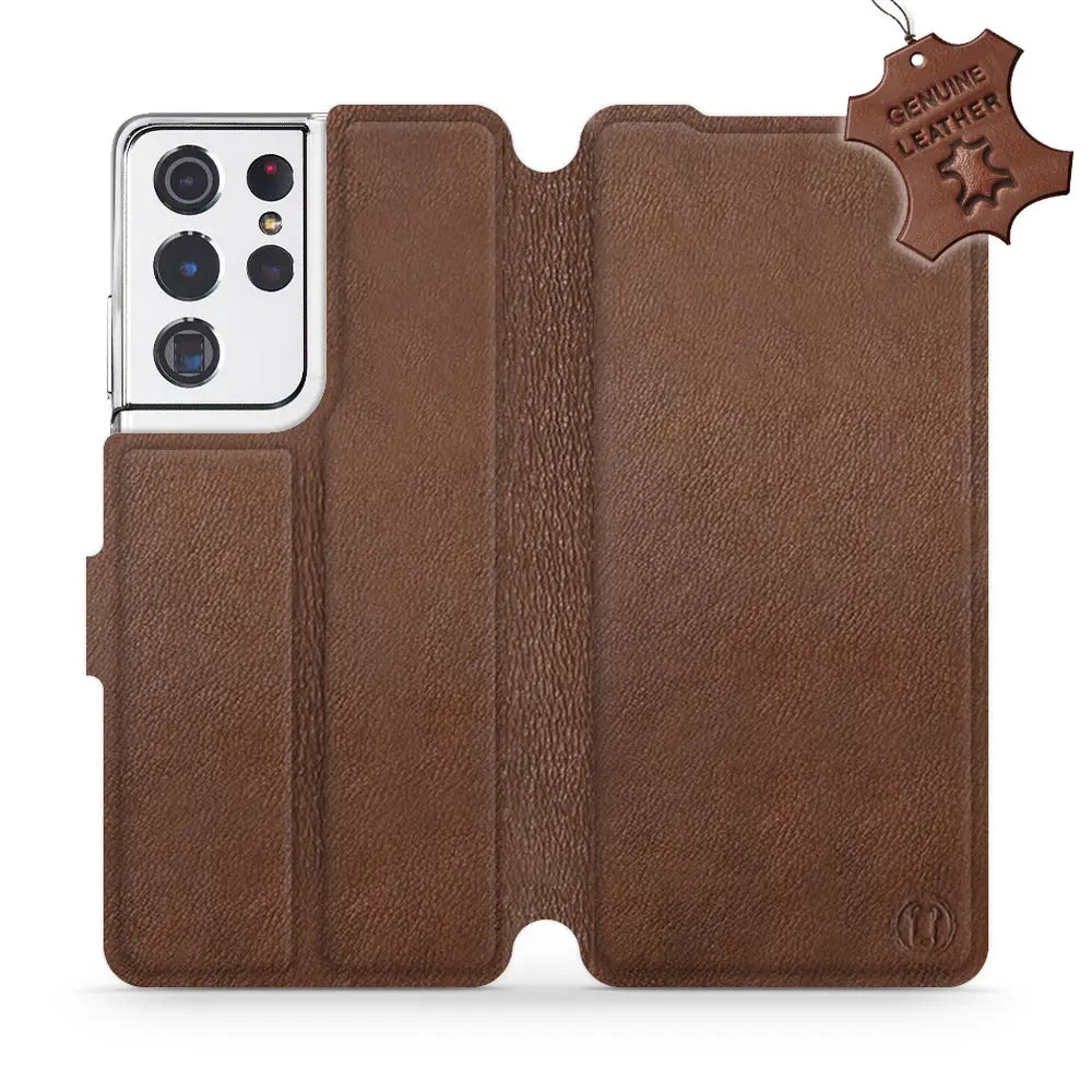 Echtleder Handyhülle für Galaxy S21 Ultra, Mobiwear Leather, Braun