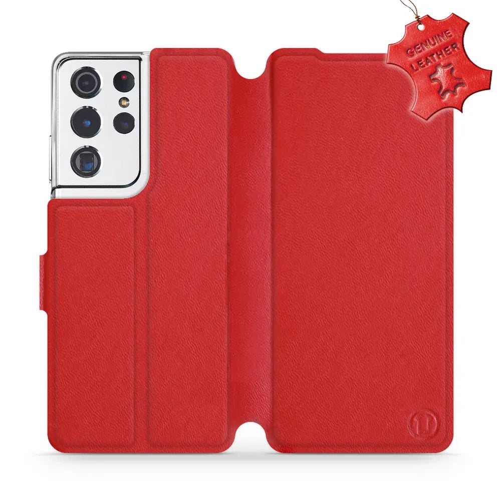 Echtleder Handyhülle für Galaxy S21 Ultra, Mobiwear Leather, Rot