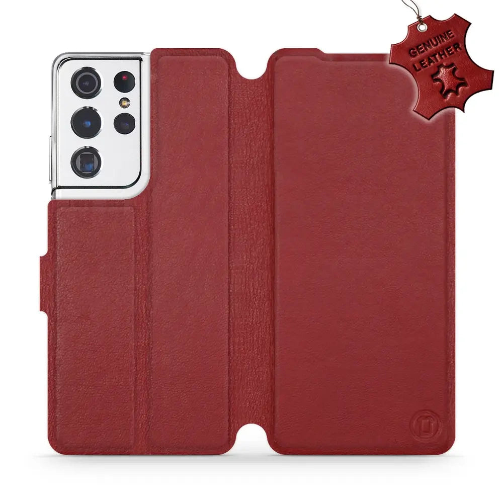 Echtleder Handyhülle für Galaxy S21 Ultra, Mobiwear Leather, Dunkelrot