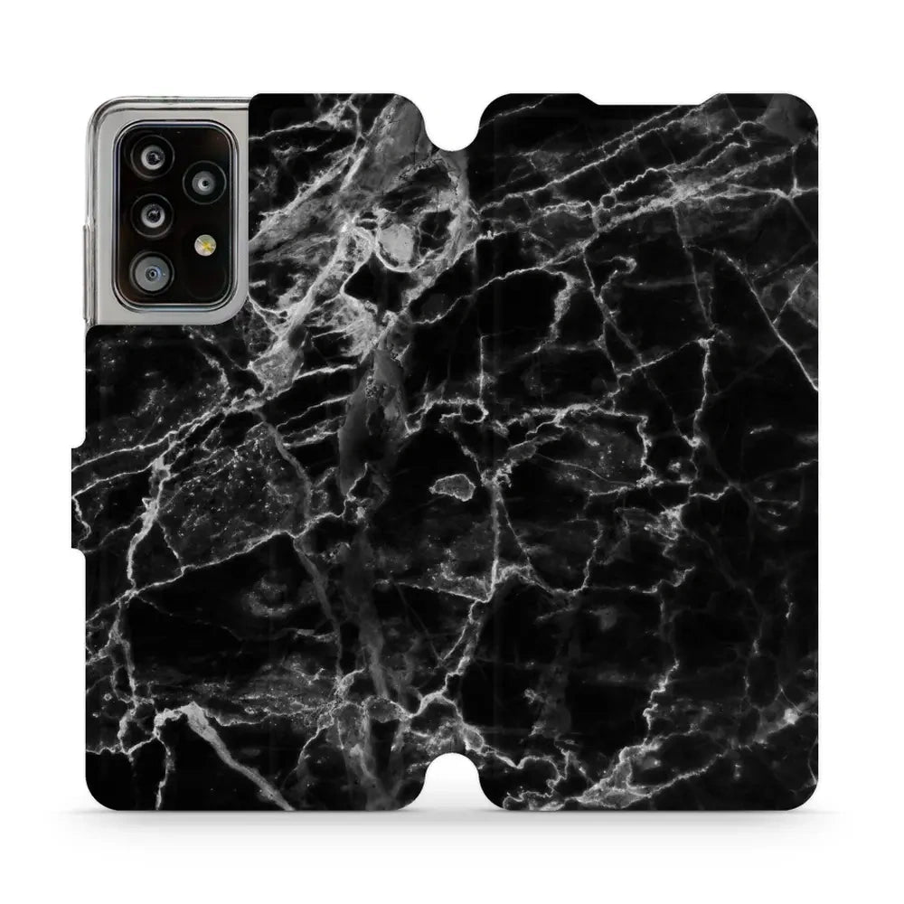 Handyhülle mit klappe für Galaxy A52, Mobiwear Book, Schwarzer Marmor