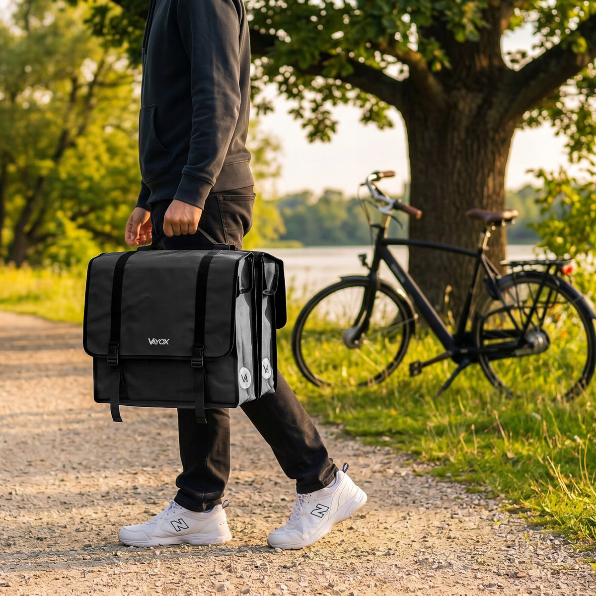Fahrradtasche für den Gepäckträger, doppelt mit Griff, Vayox VA0446 40L, Schwarz