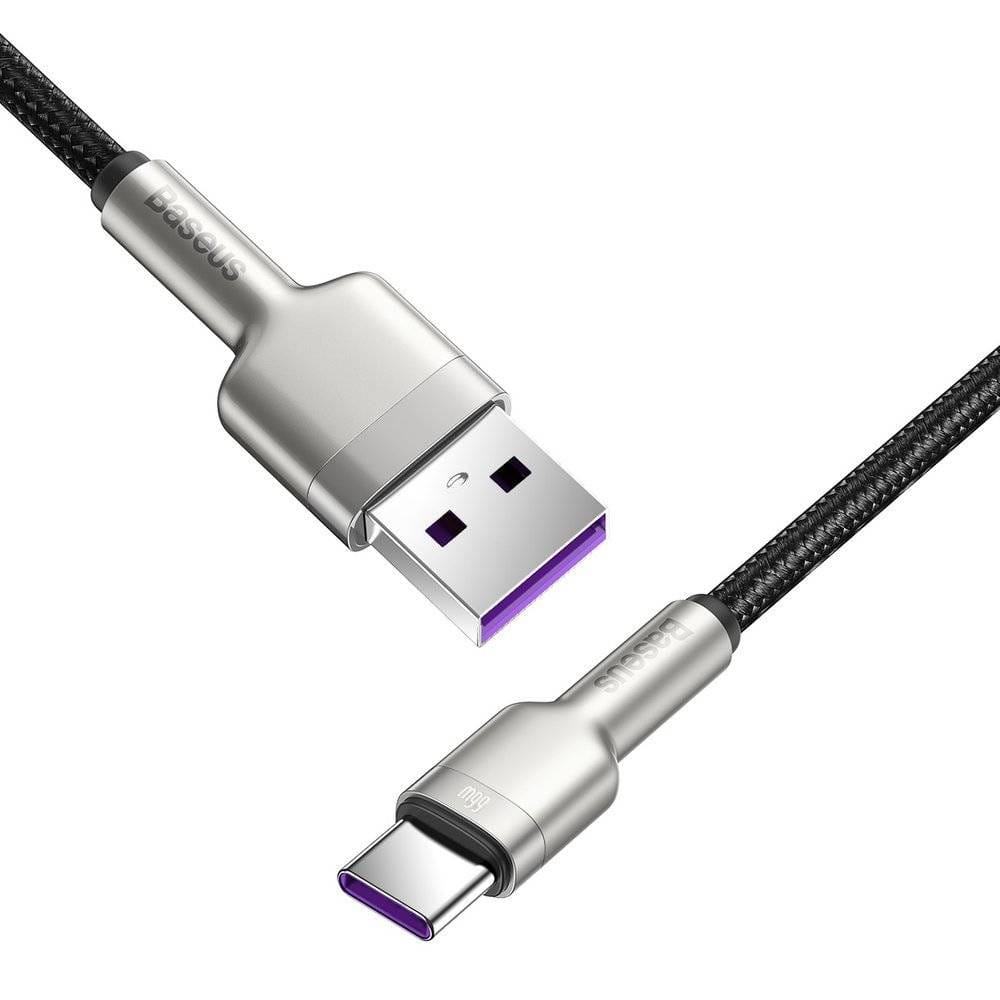 Kabel Baseus Cafule Metal USB-A für USB-C 66CM, 6A, 25cm, Schwarz