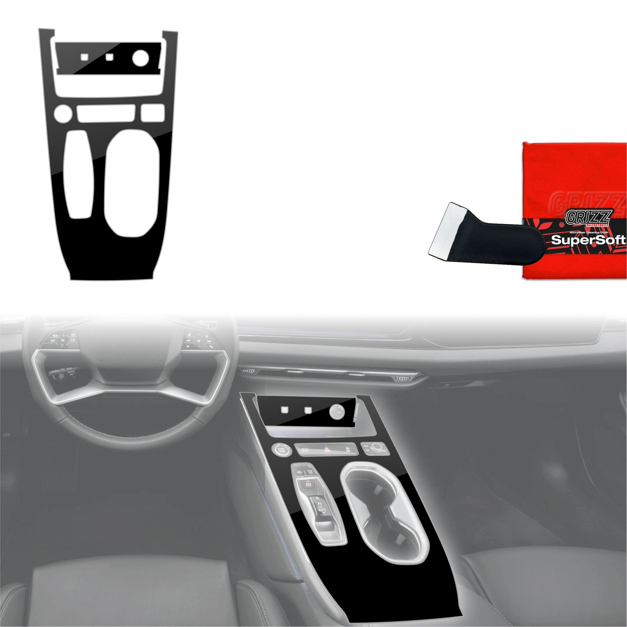 2in1 Schutzfolien Grizz Protector für Mittelkonsole - Audi A6 C9 (2025-2026) Schwarz Glanz