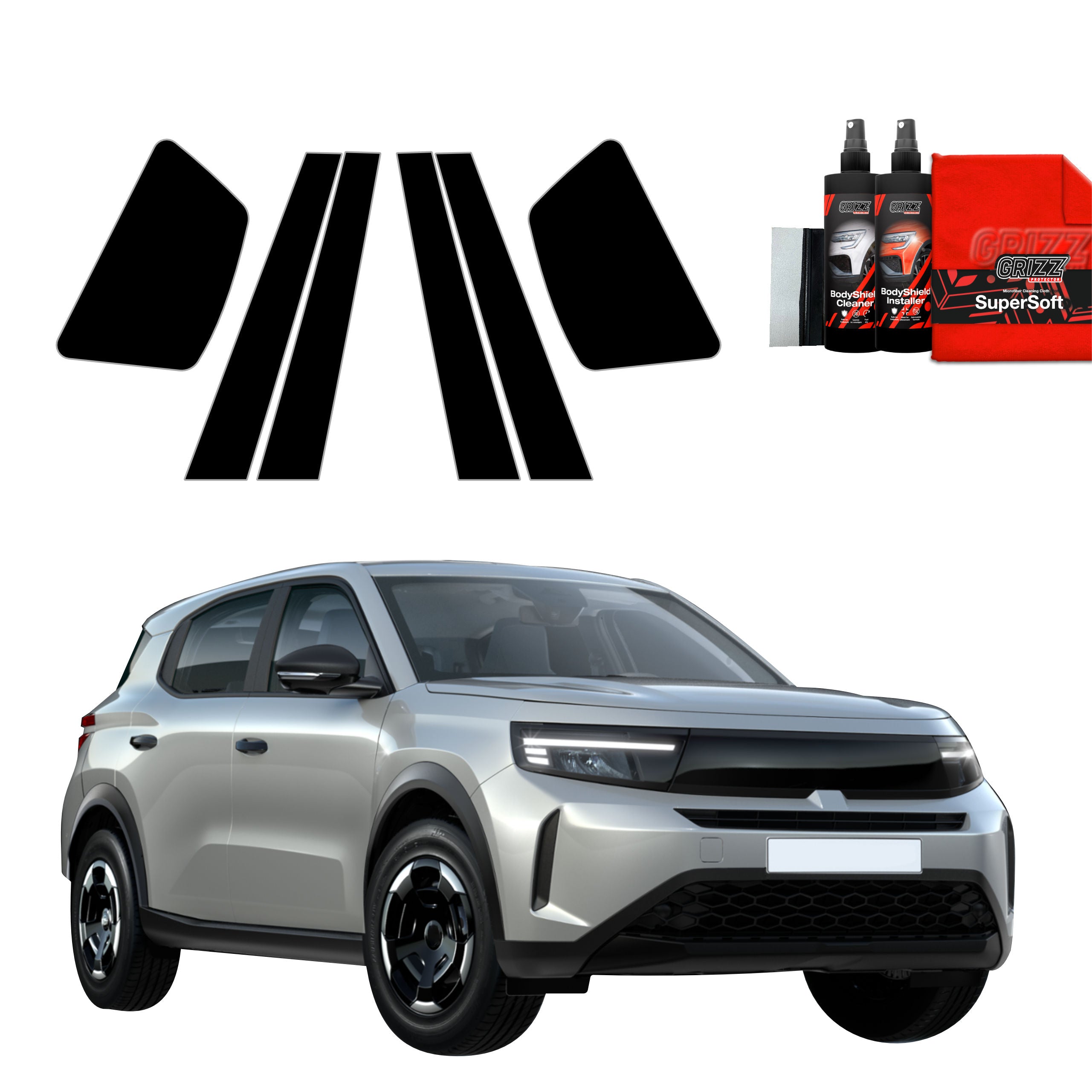 6in1 Schwarze Grizz Protector schutzfolie für B-C-Säule - Opel Frontera (2024-2026)