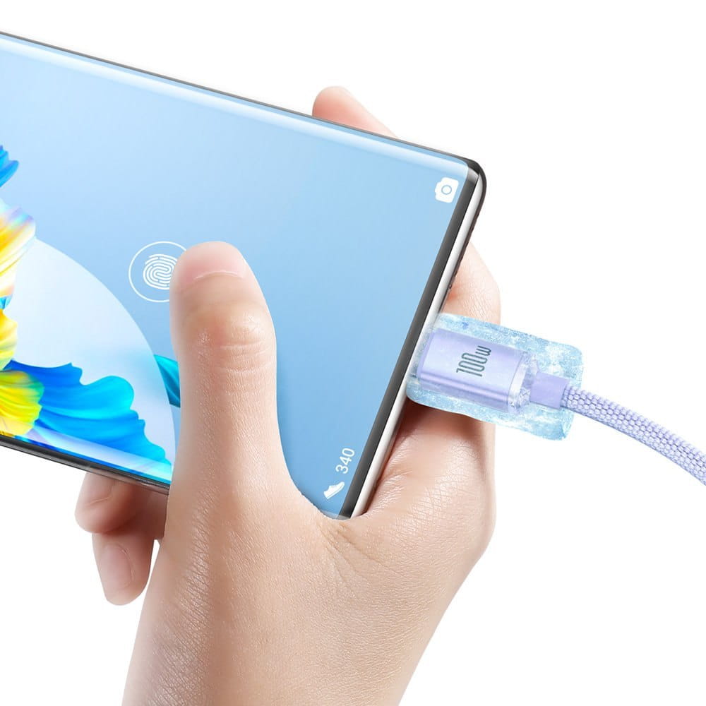 Kabel Baseus Crystal Shine 100W 5A USB-A für USB-C 2m, Violett