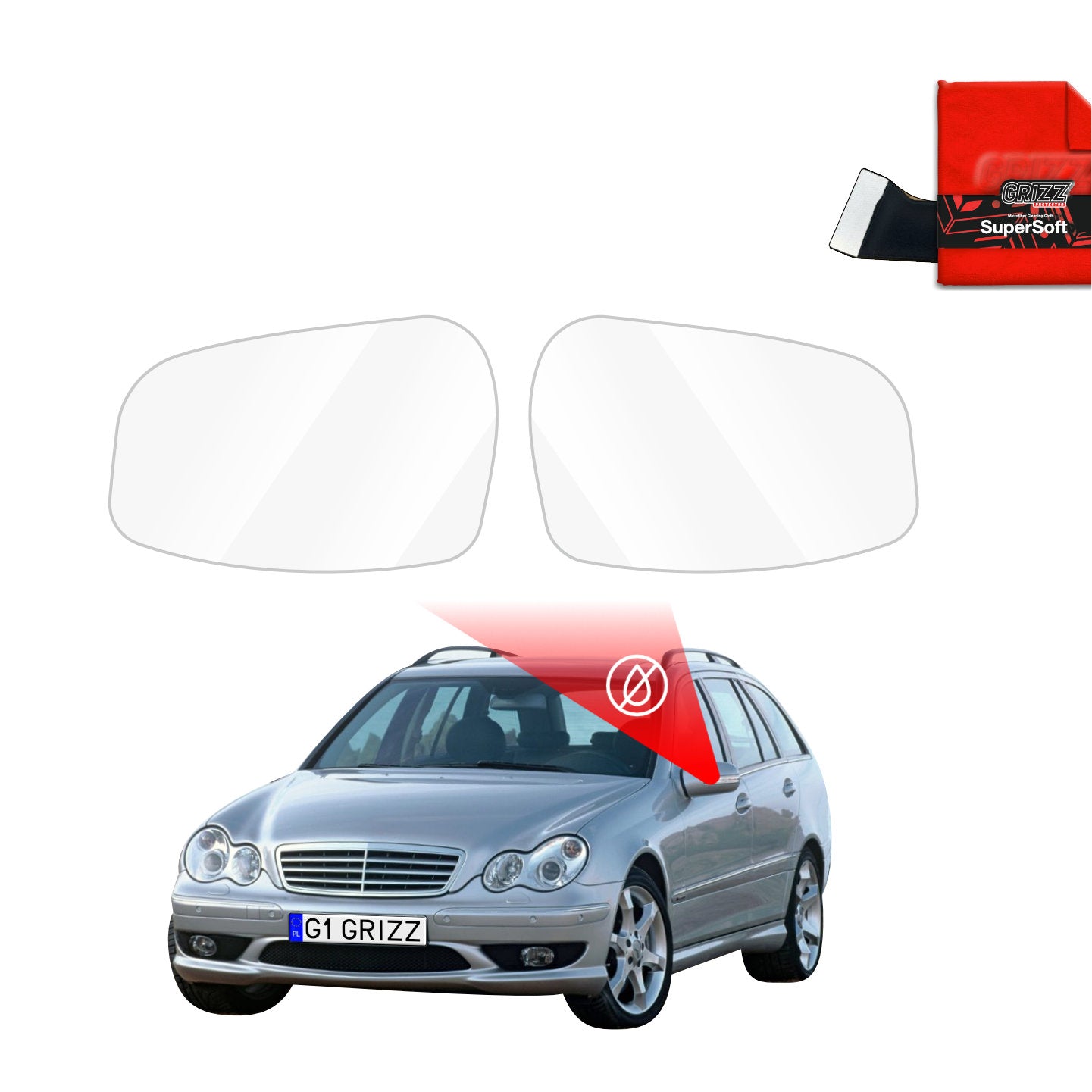 Regenschutzfolie Grizz Protector für Außenspiegel - Mercedes Benz C Klasse S203 Kombi (2001-2007)