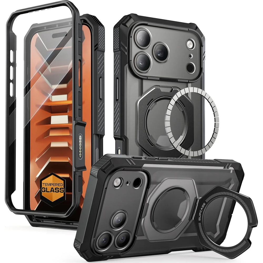 Handyhülle + Glas 9H für iPhone 18 Pro / 17 Pro, Supcase UB Grip Pro Mag SPG (CC) mit MagSafe, Transparent-Schwarz (1/12)