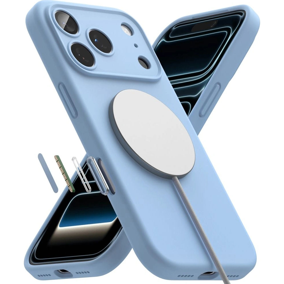 Handyhülle für iPhone 18 Pro, Ringke Silicone CC Magnetic mit MagSafe, Hellblau (1/9)