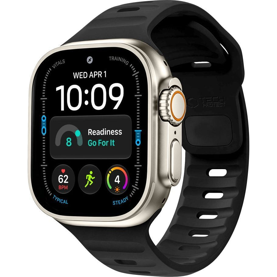 Armband für Apple Watch 49/46/45/44 mm, Tech-Protect Silicone Line, Schwarz (1/8)