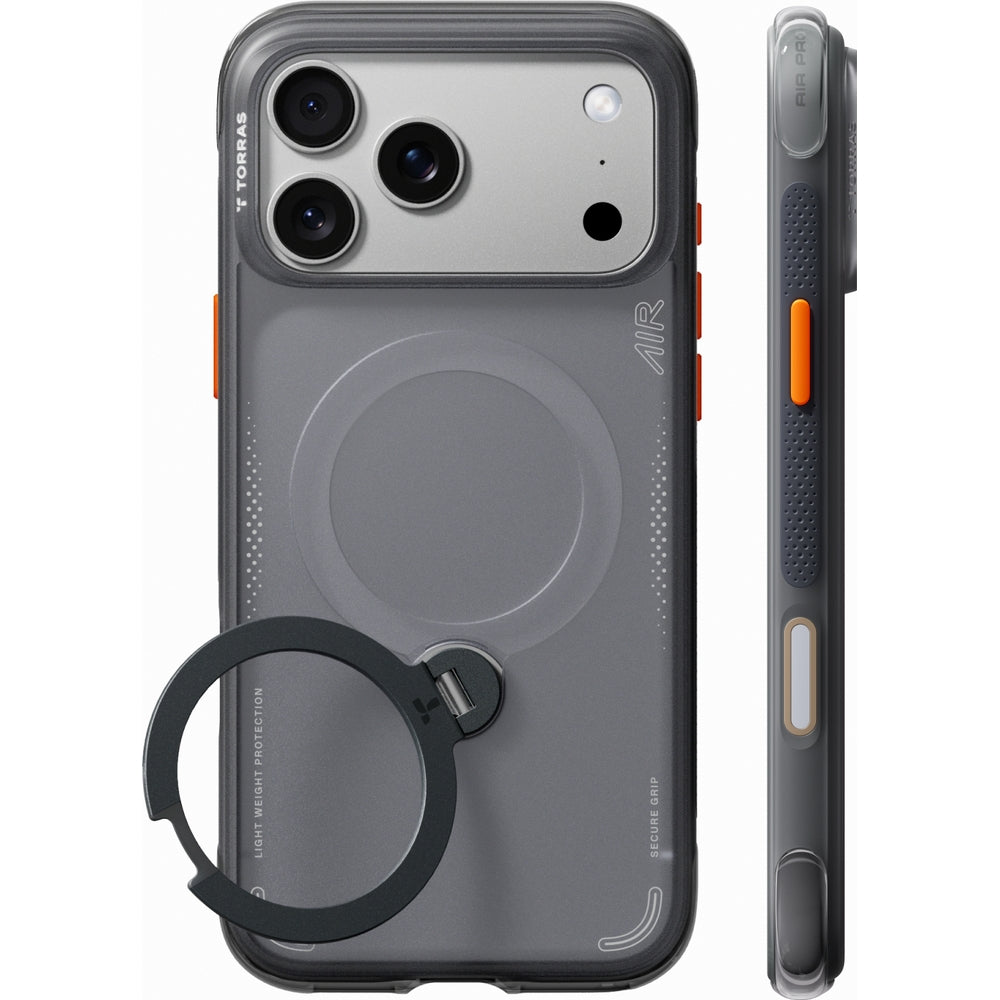 Handyhülle mit 360° drehbarem Standfuß für iPhone 18 Pro / 17 Pro, Torras Ostand Q3 Air mit MagSafe, Schwarz (1/8)