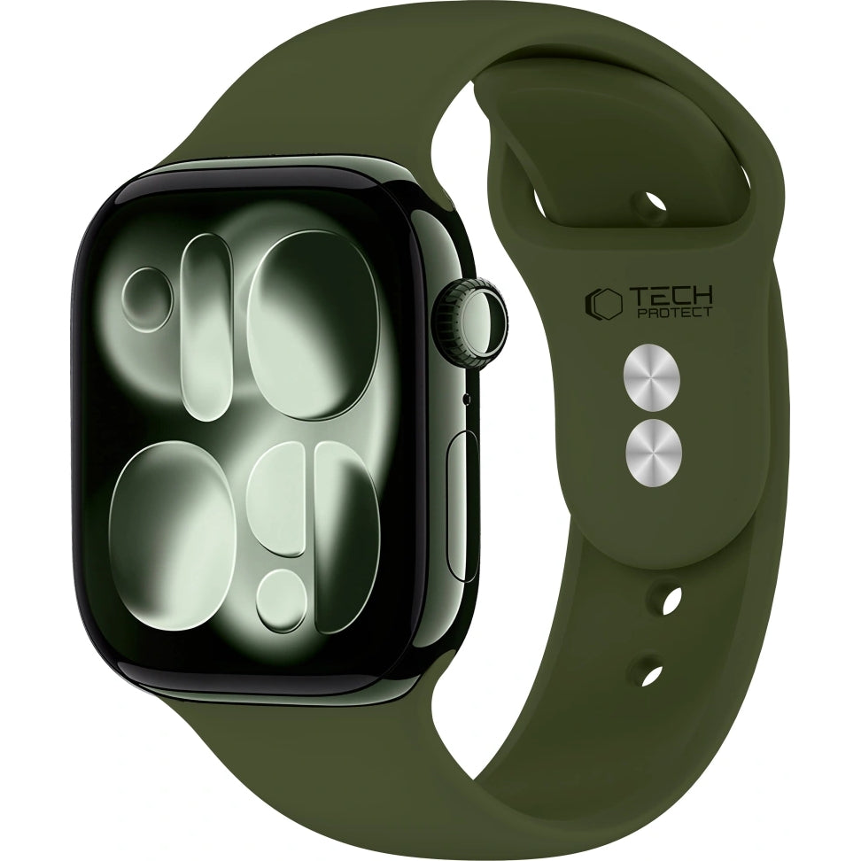 Armband für Apple Watch 49/46/45/44 mm, Tech-Protect Silicone, Dunkelgrün (1/8)
