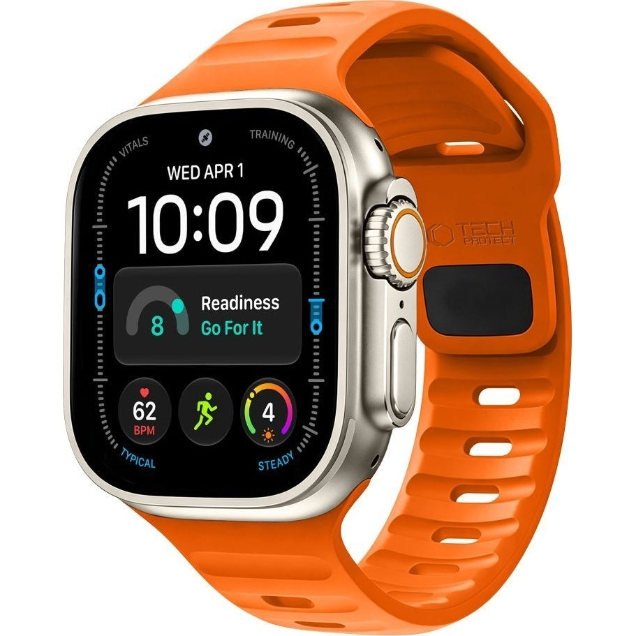 Armband für Apple Watch 49/46/45/44 mm, Tech-Protect Silicone Line, Orange (1/9)