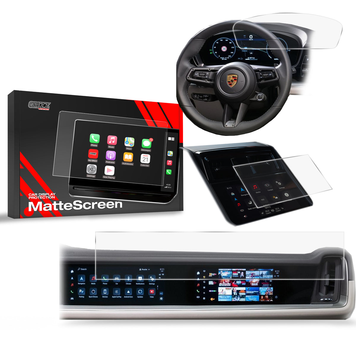 Matte Autodisplayfolie 3in1 für Porsche Panamera 3 12,3" + 10,9“ (2024-2026), Grizz Protector