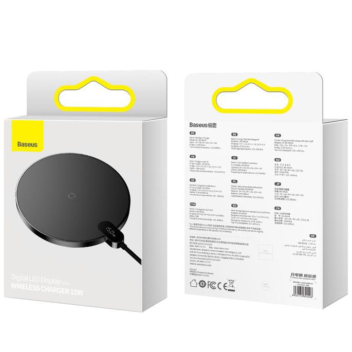Drahtloses Ladegerät Baseus Digital LED Display Gen 2 Wireless Charger 15W, Schwarz
