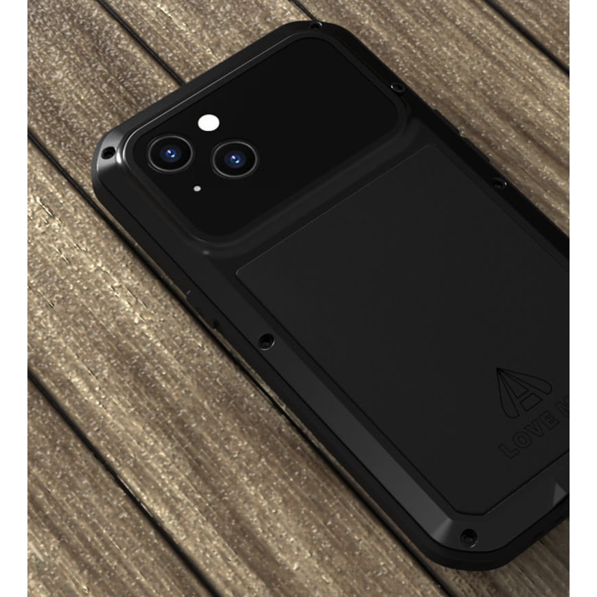 Gepanzerte Handyhülle mit Glas für iPhone 13, Love Mei Powerful, Schwarz
