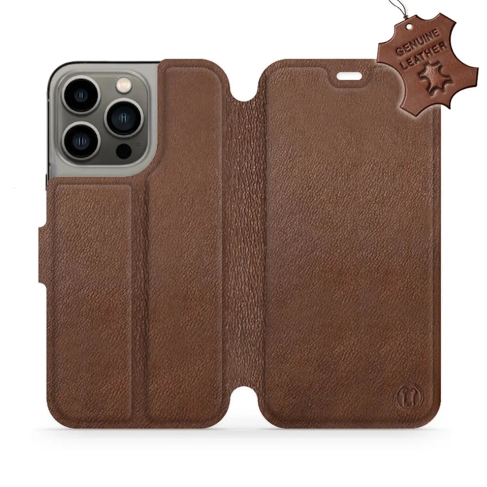 Echtleder Handyhülle für iPhone 13 Pro, Mobiwear Leather, Braun