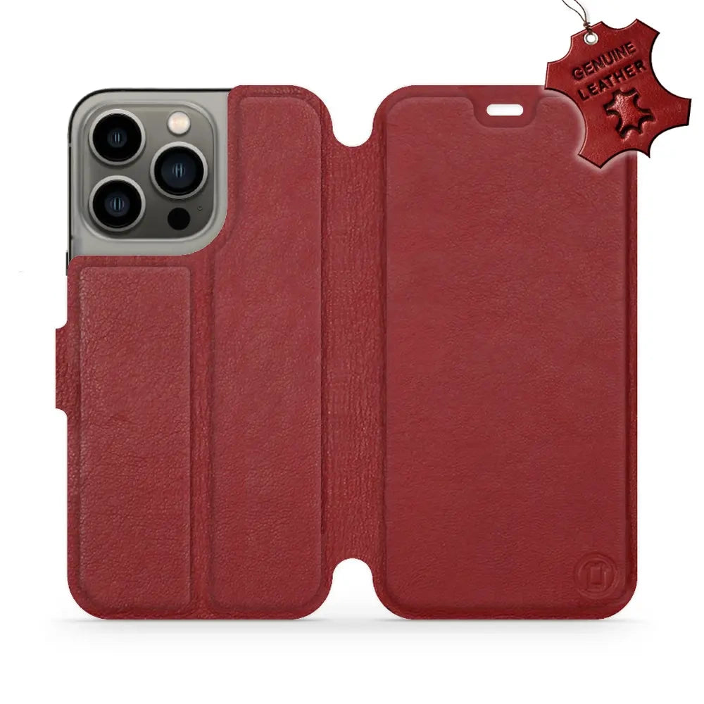 Echtleder Handyhülle für iPhone 13 Pro, Mobiwear Leather, Dunkelrot