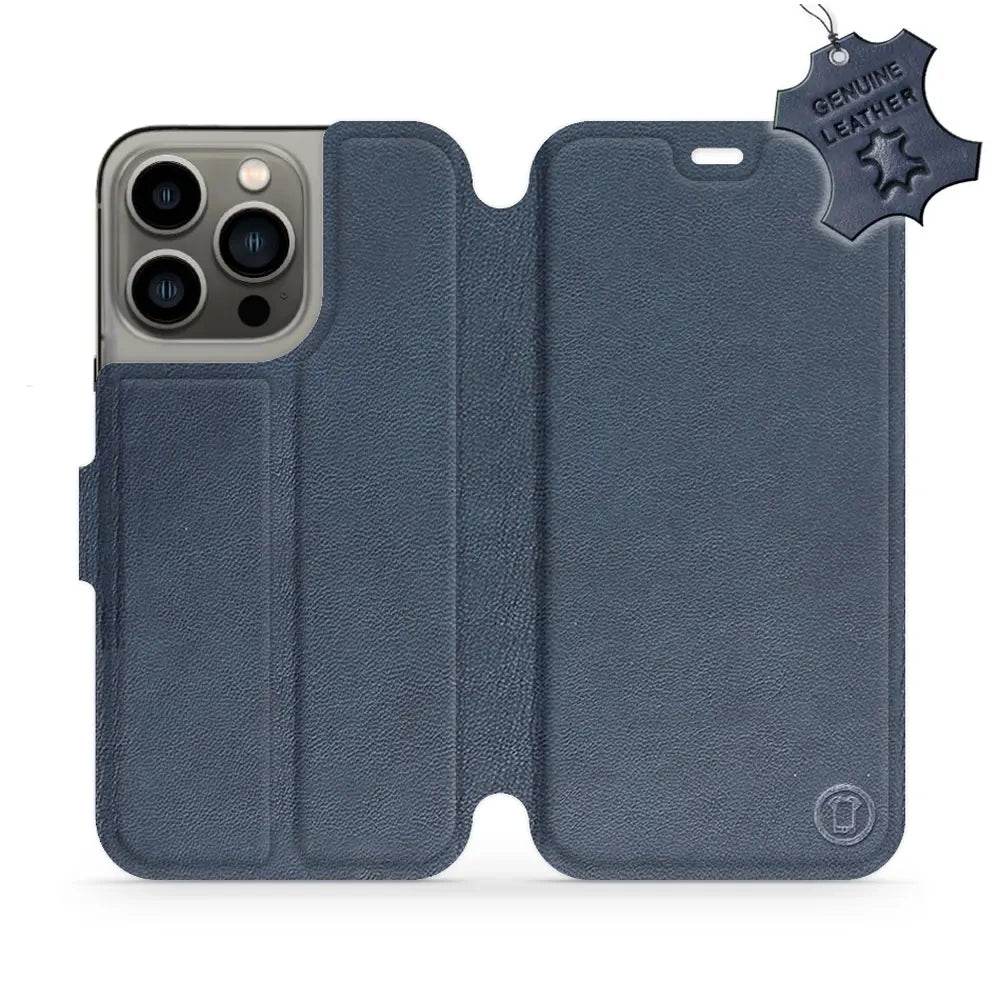 Echtleder Handyhülle für iPhone 13 Pro, Mobiwear Leather, Dunkelblau