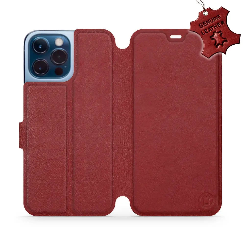 Echtleder Handyhülle für iPhone 13 Pro Max, Mobiwear Leather, Dunkelrot