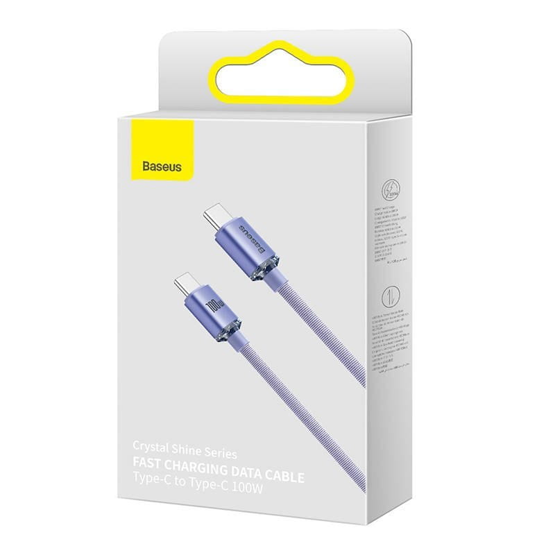 Kabel Baseus Crystal Shine 100W 5A USB-C für USB-C 2m, Violett
