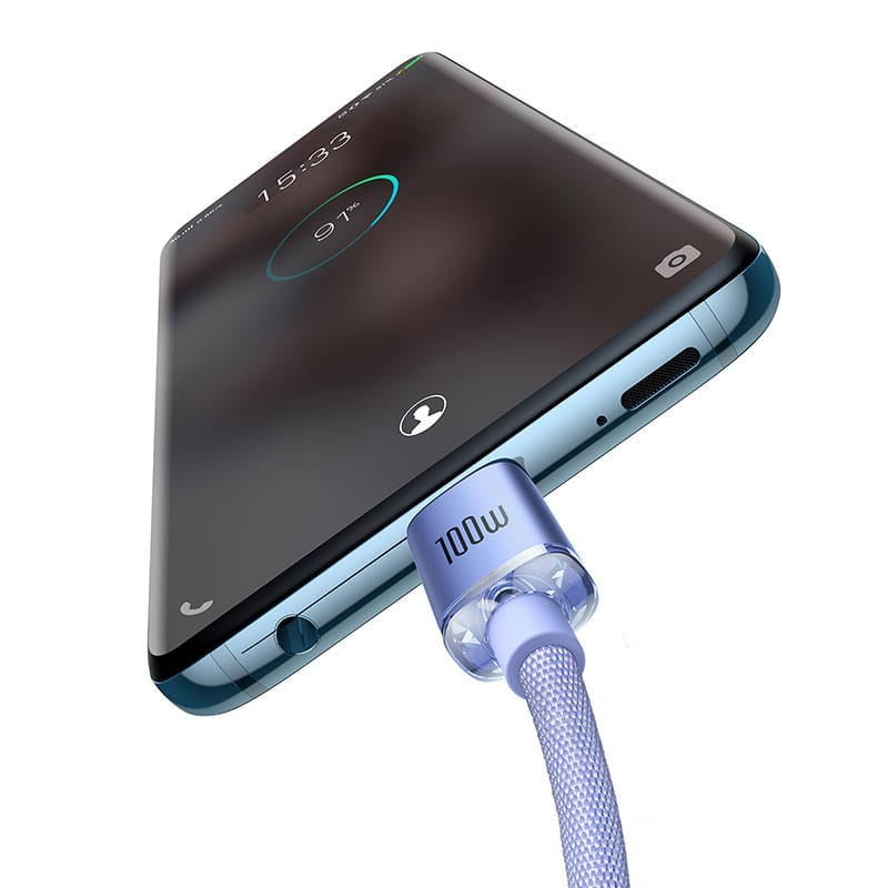 Kabel Baseus Crystal Shine 100W 5A USB-C für USB-C 2m, Violett