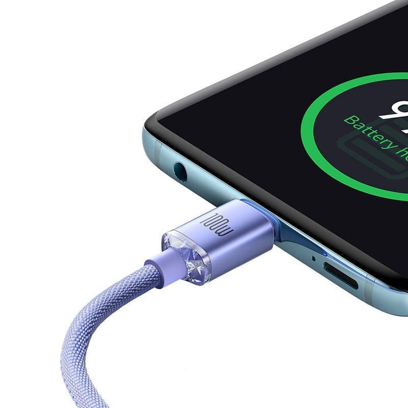 Kabel Baseus Crystal Shine 100W 5A USB-C für USB-C 2m, Violett