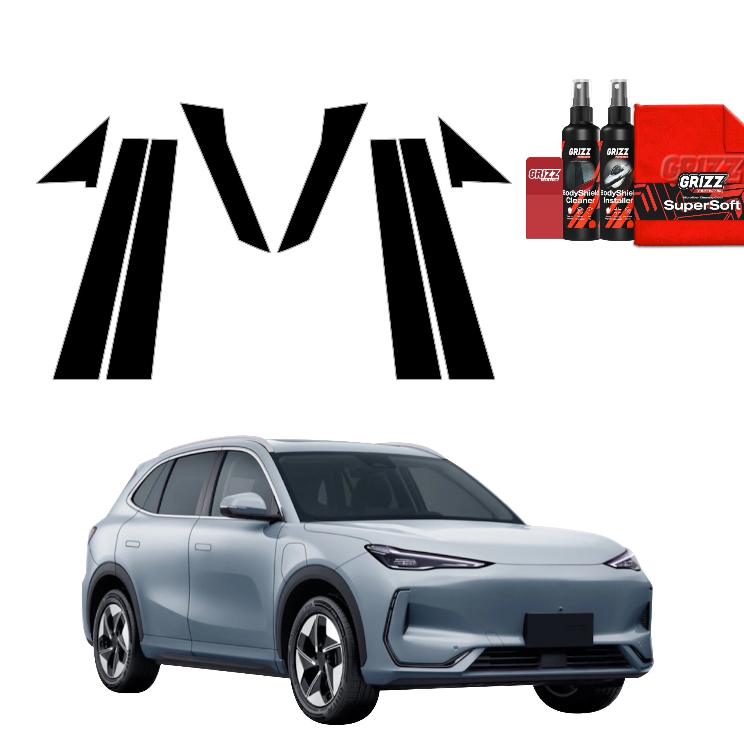 8in1 Schwarze Grizz Protector schutzfolie für B-C-Säule - Geely EX5 (2025-2026)