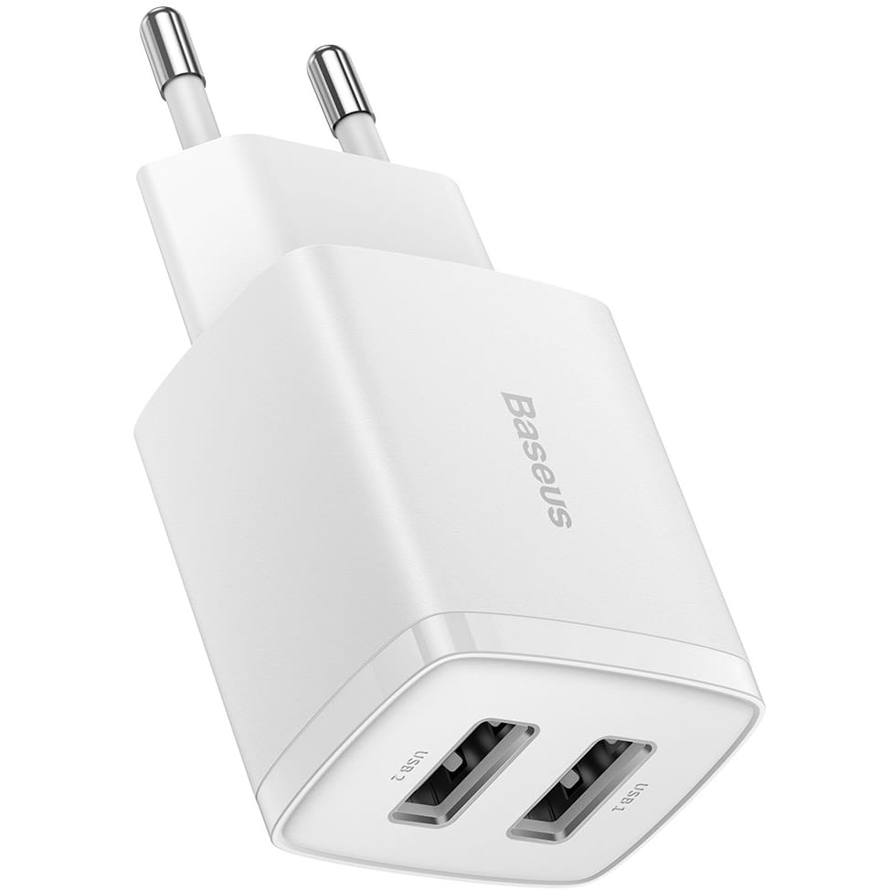 Wandladegerät Baseus Compact 2x USB-A 10,5 W, Weiß