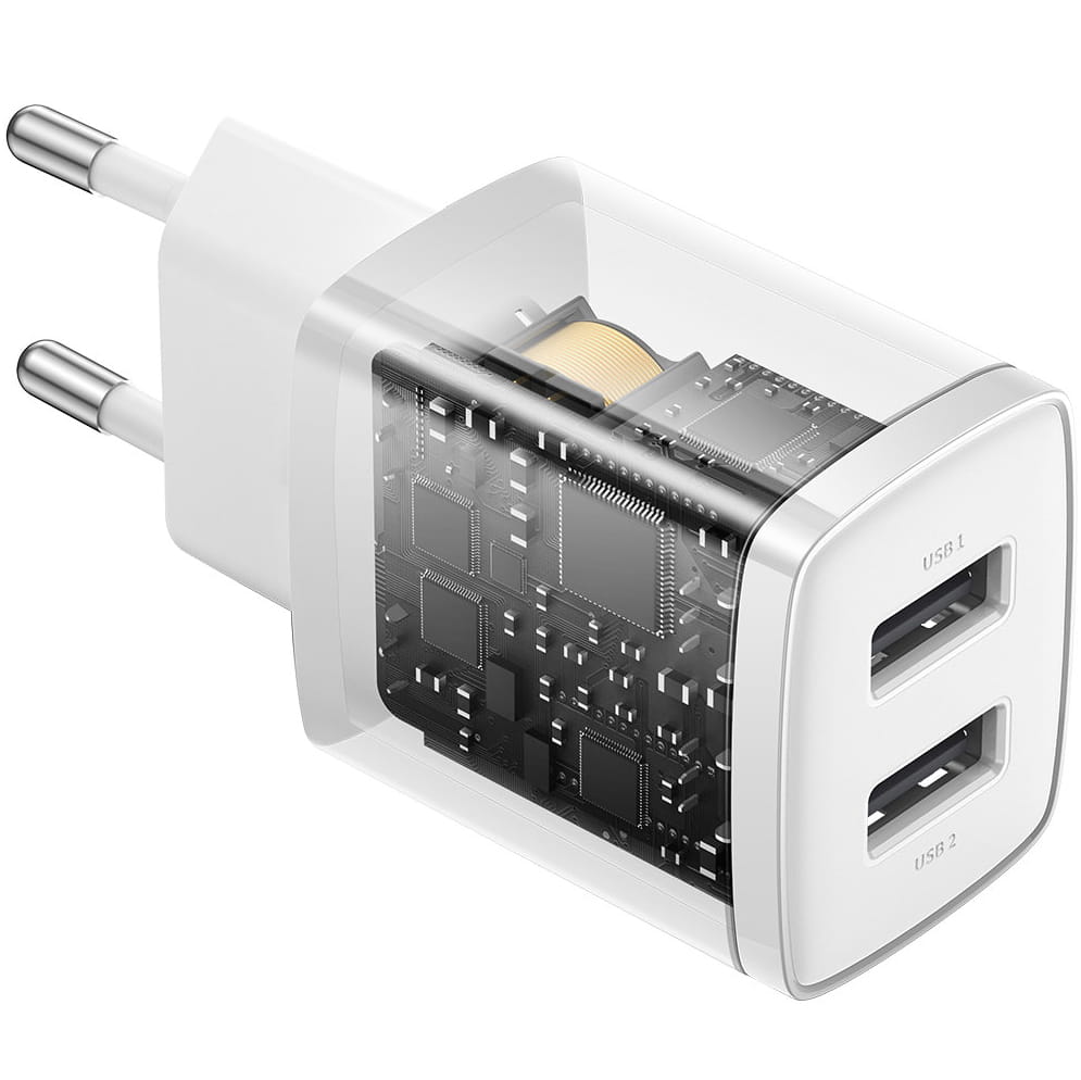 Wandladegerät Baseus Compact 2x USB-A 10,5 W, Weiß