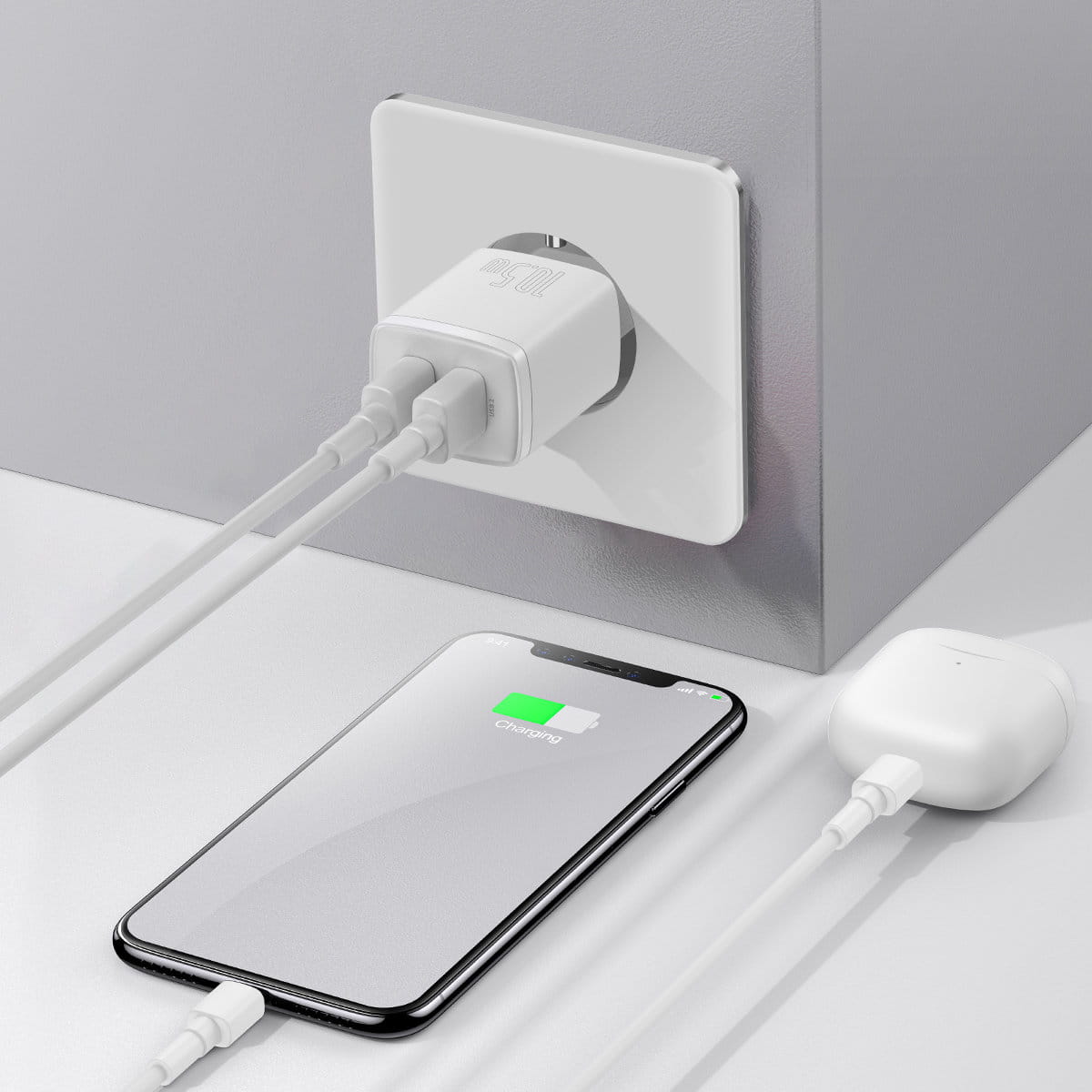 Wandladegerät Baseus Compact 2x USB-A 10,5 W, Weiß