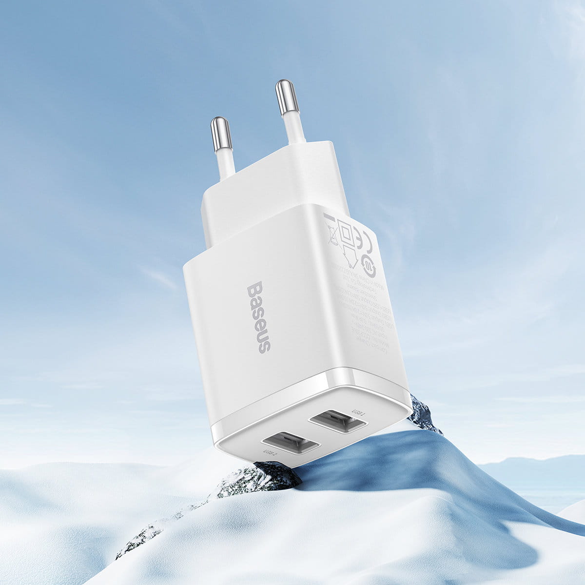 Wandladegerät Baseus Compact 2x USB-A 10,5 W, Weiß