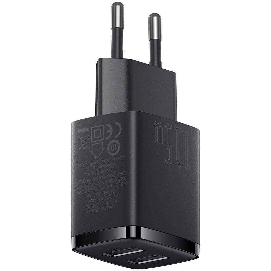 Wandladegerät Baseus Compact 2x USB-A 10,5 W, Schwarz