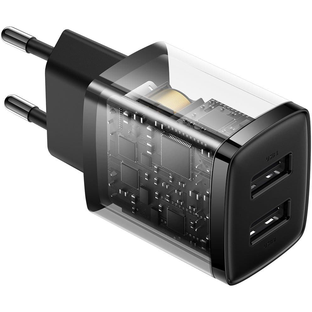 Wandladegerät Baseus Compact 2x USB-A 10,5 W, Schwarz