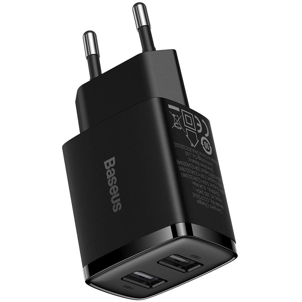 Wandladegerät Baseus Compact 2x USB-A 10,5 W, Schwarz