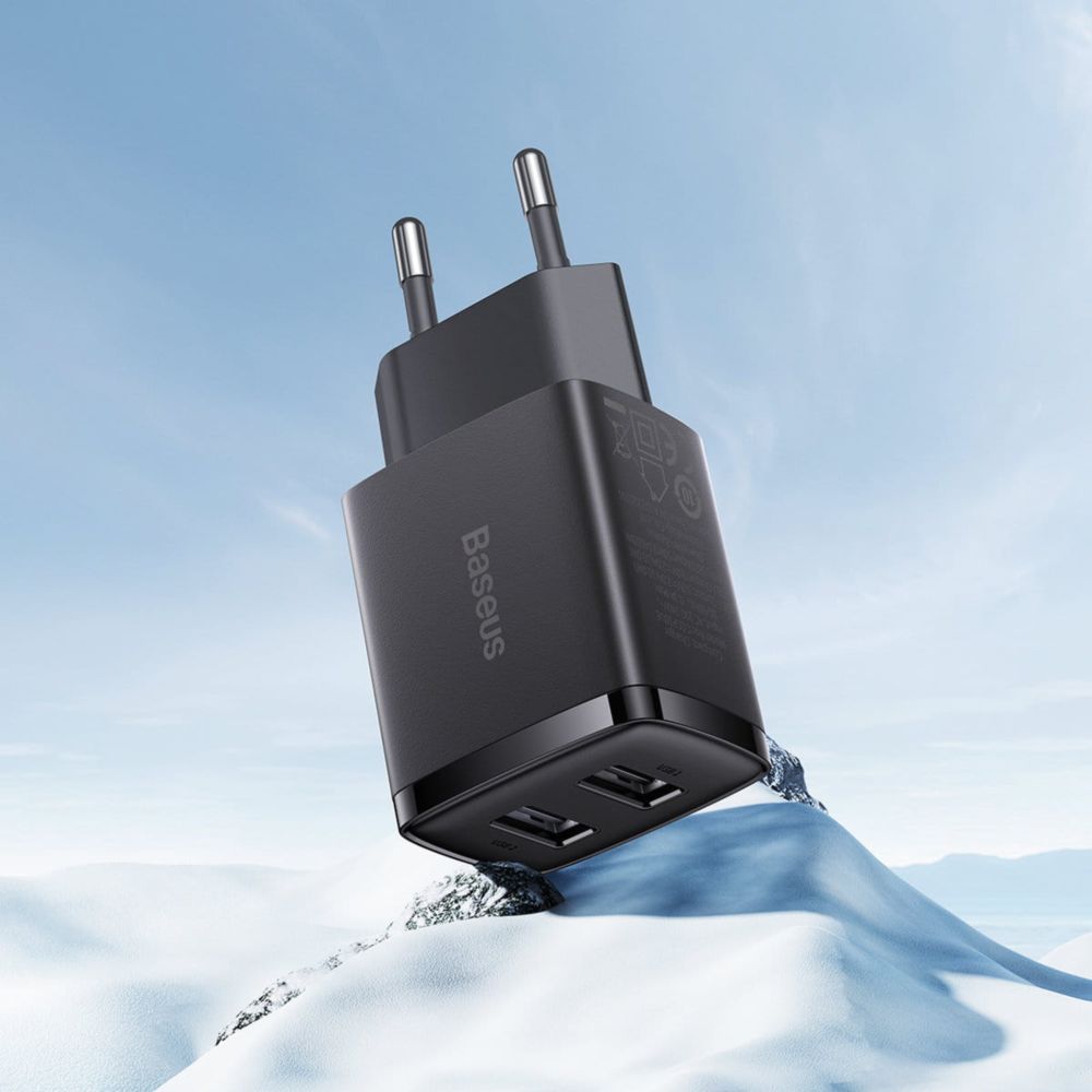 Wandladegerät Baseus Compact 2x USB-A 10,5 W, Schwarz