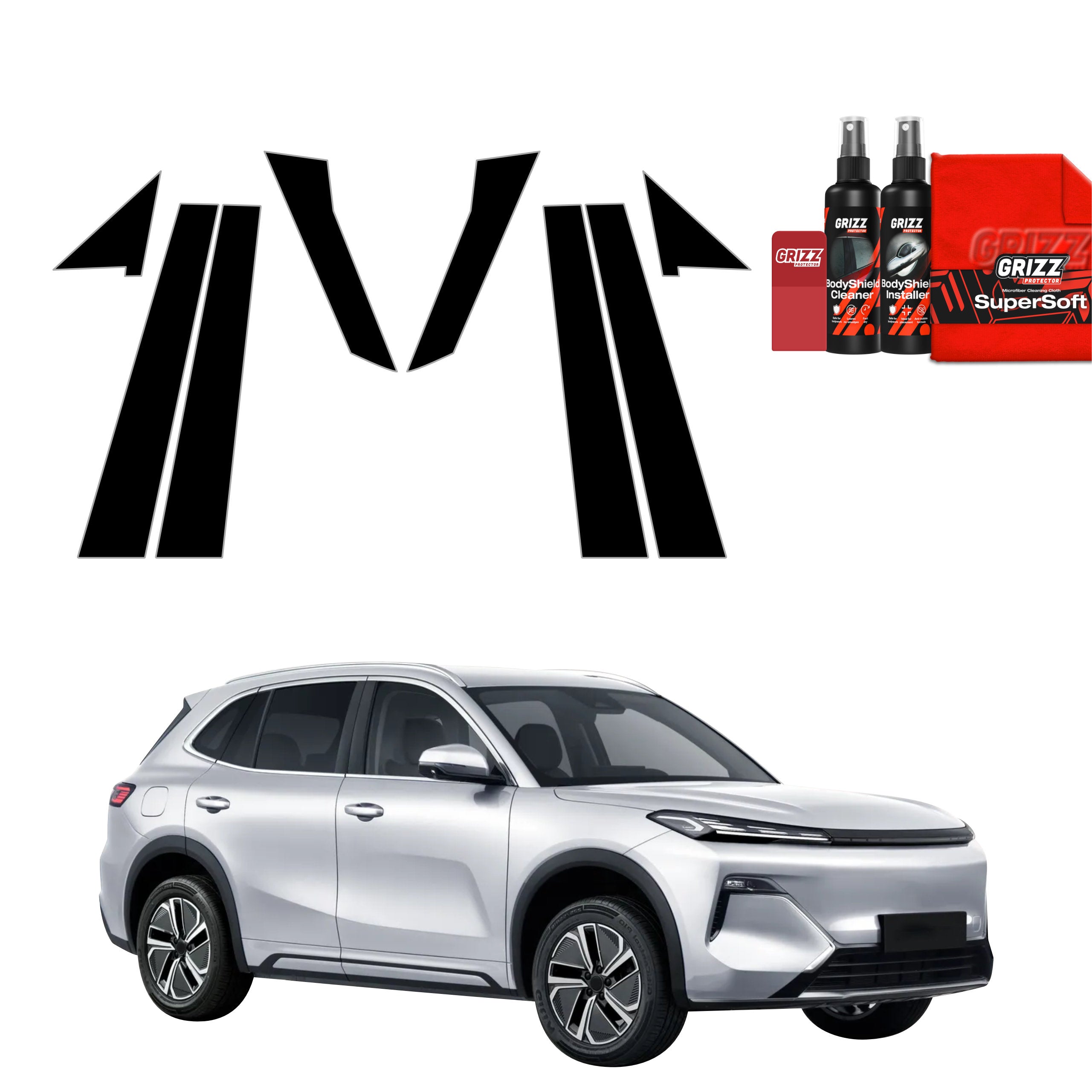 8in1 Schwarze Grizz Protector schutzfolie für B-C-Säule - Geely Starray EM-i (2025-2026)