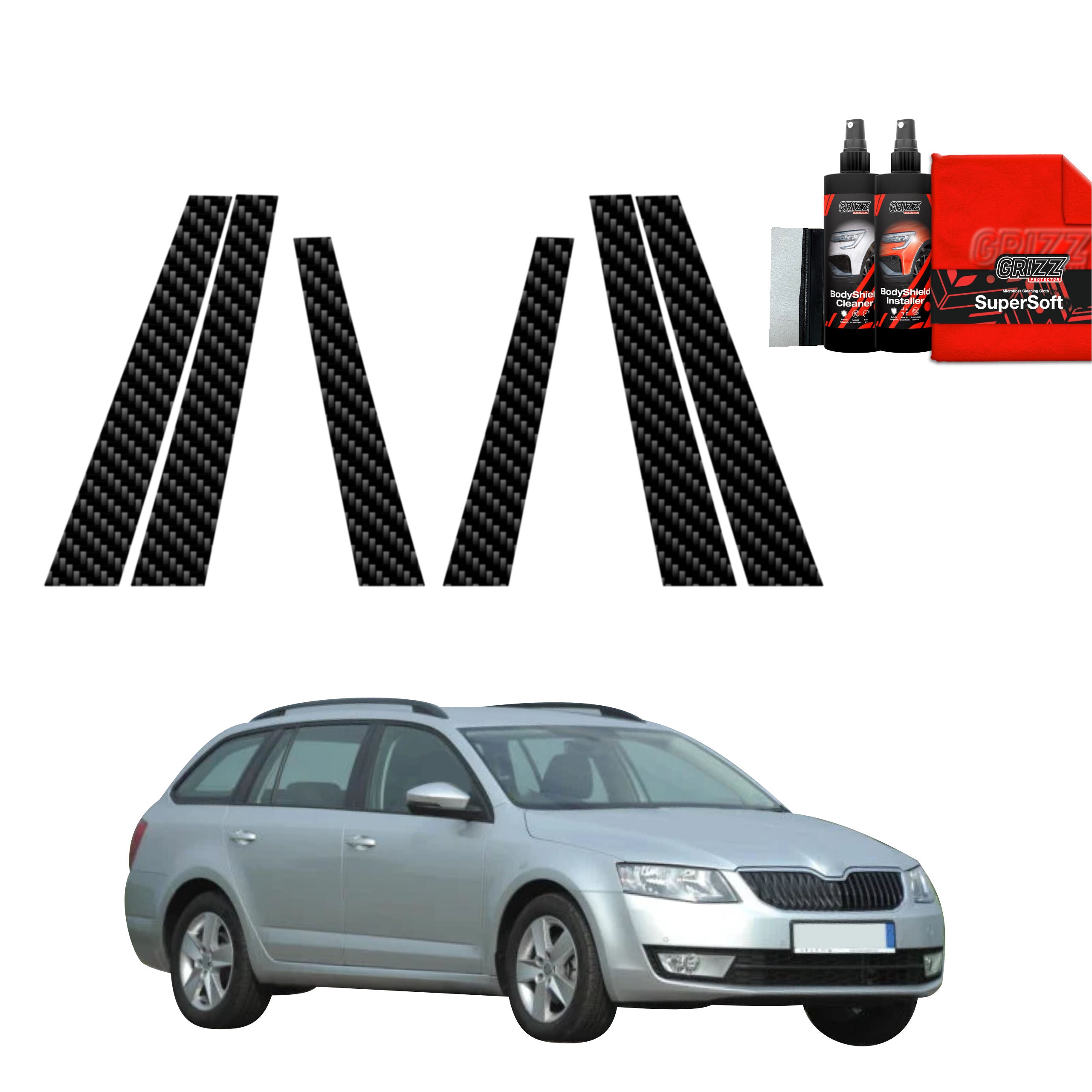 6in1 Kohlenstoff Schutzfolie Grizz Protector für B-C-Säule - Skoda Octavia 3 Kombi 5D (2017-2020)