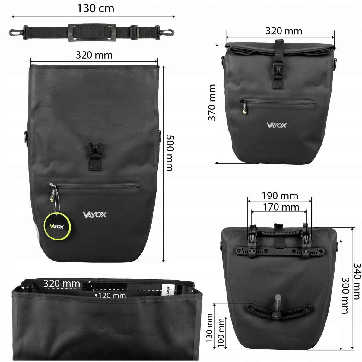 Fahrradtasche für den Gepäckträger, Vayox VA0445B 25L, Schwarz