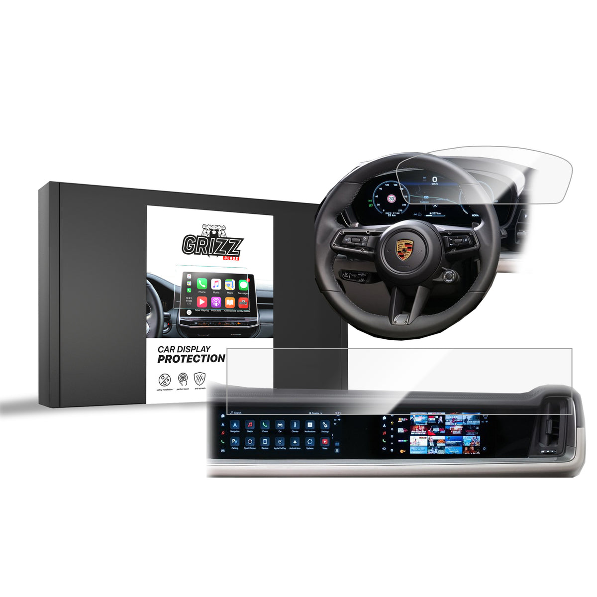 Keramische Autodisplayfolie 2in1 für Porsche Panamera 3 12,3" + 10,9“ (2024-2026), Grizz Protector